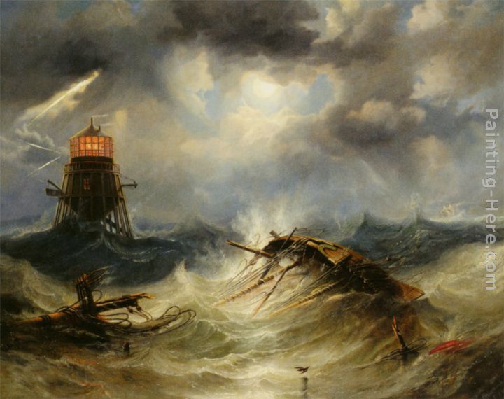 James Wilson Carmichael The Irwin Lighthouse Storm Raging